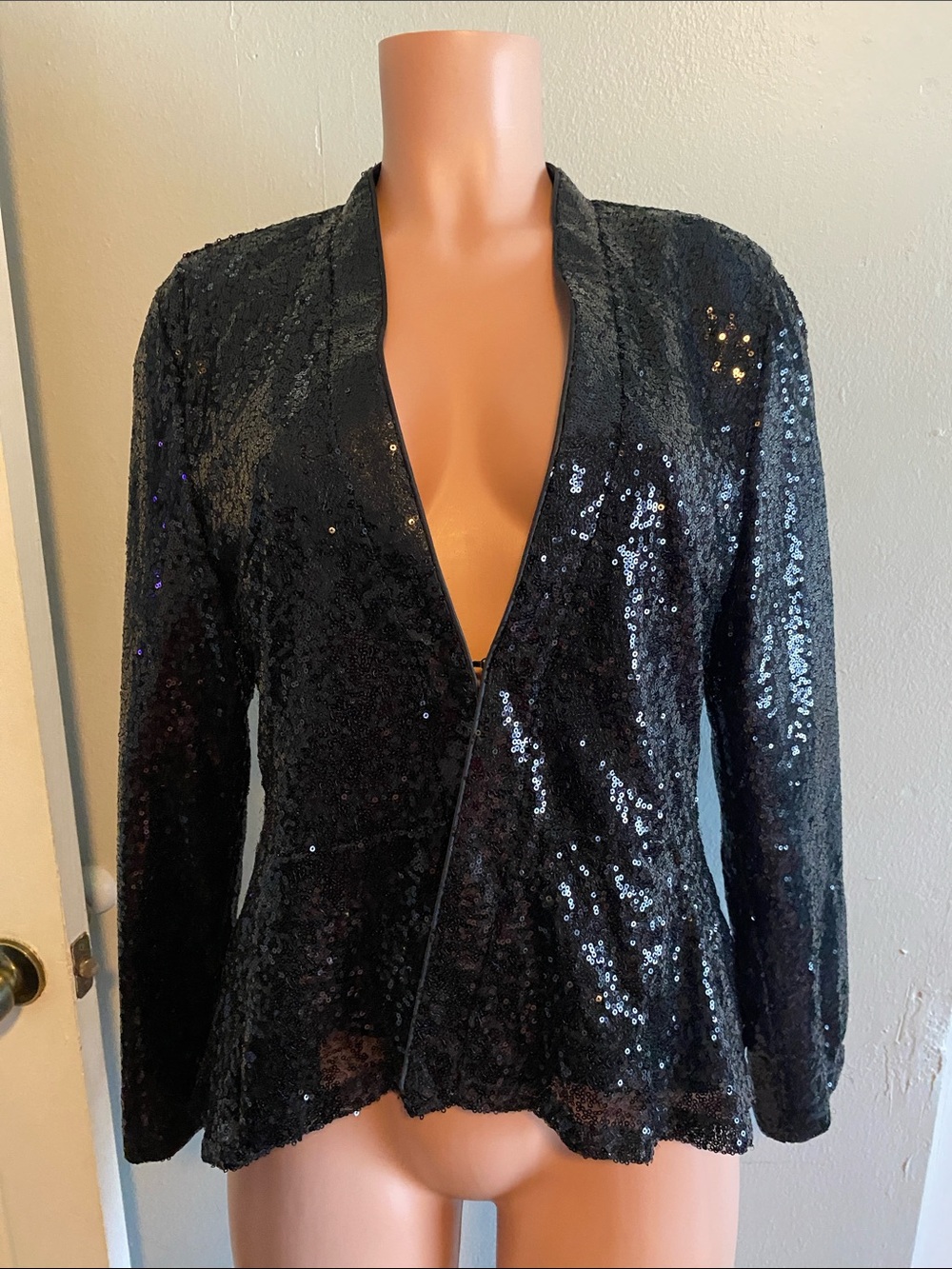 Bagatelle Black Sequin Open-Front Blazer Jacket
